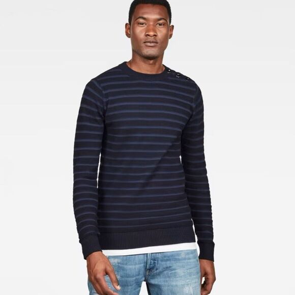 G Star Raw Men's Size Medium Indigo Blue Dadin Knit Pullover Sweater Crewneck - Picture 1 of 13
